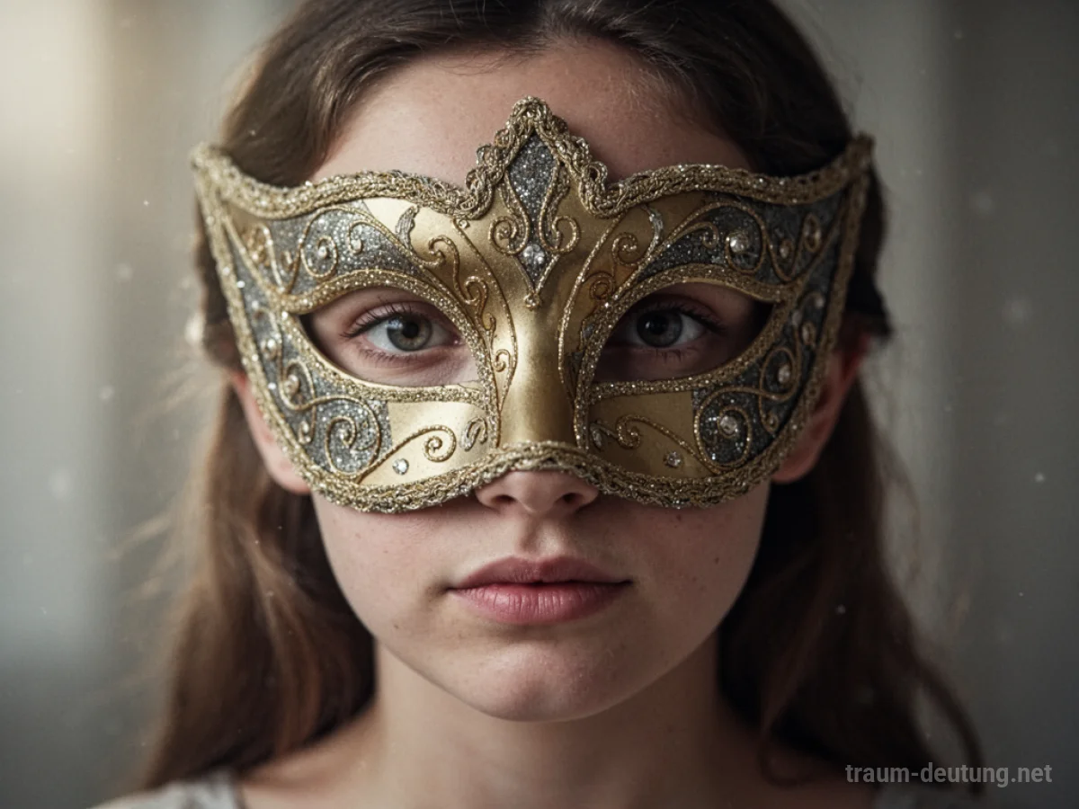 Eine Person mit einer dekorativen Maske, die das Gesicht teilweise verdeckt.
