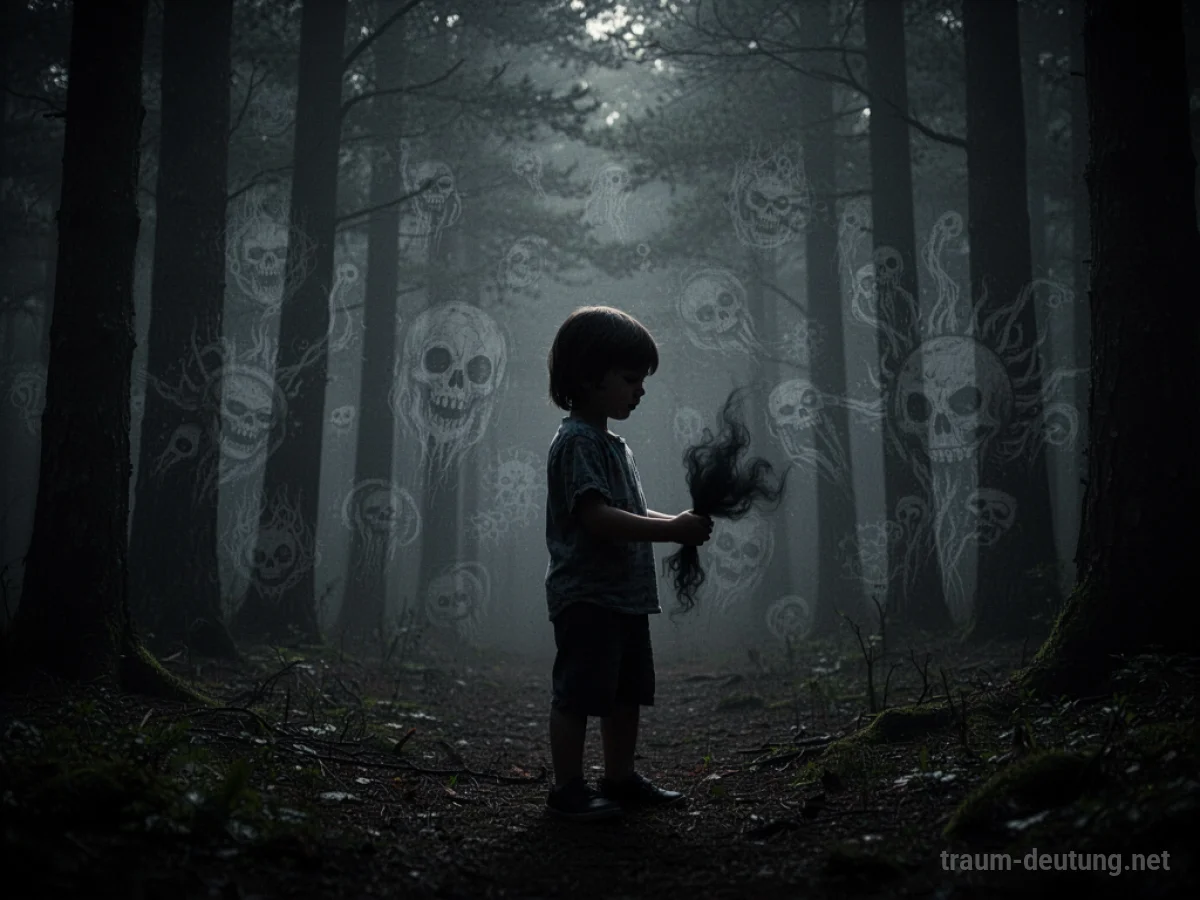Schattenfigur eines Kindes im dunklen Wald