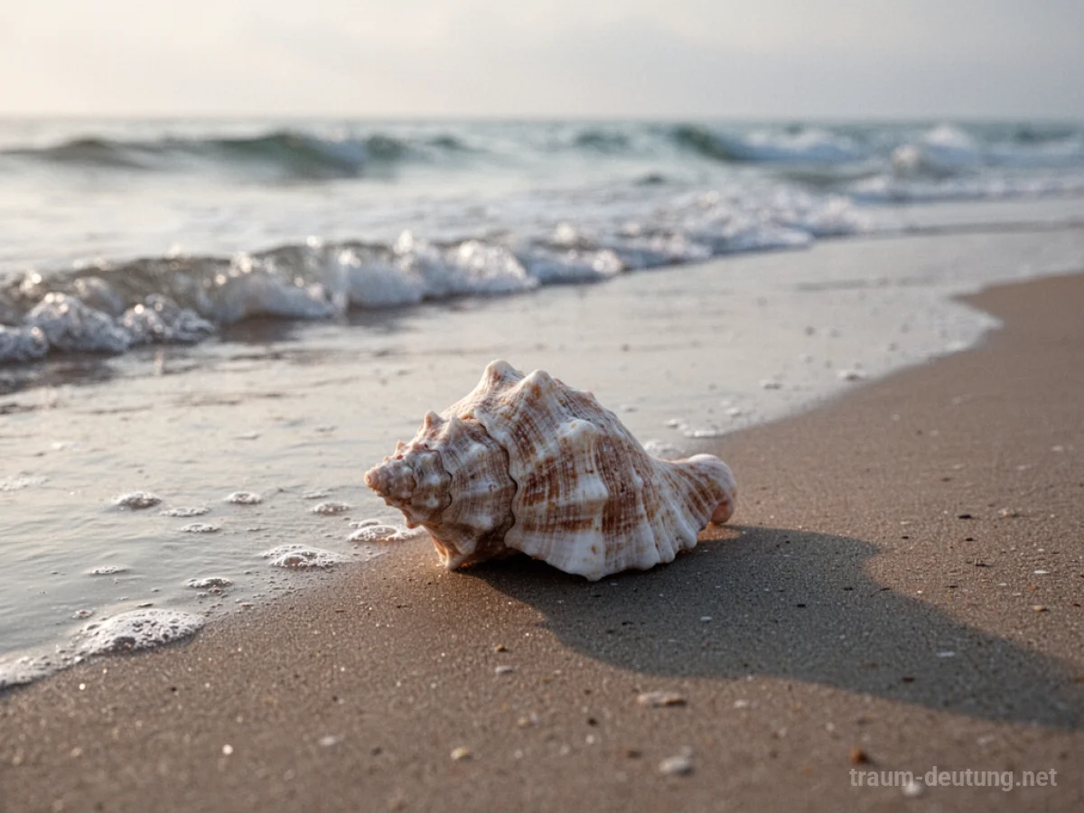 Eine lebende Muschel am Strand, sanft von Wellen umspült.