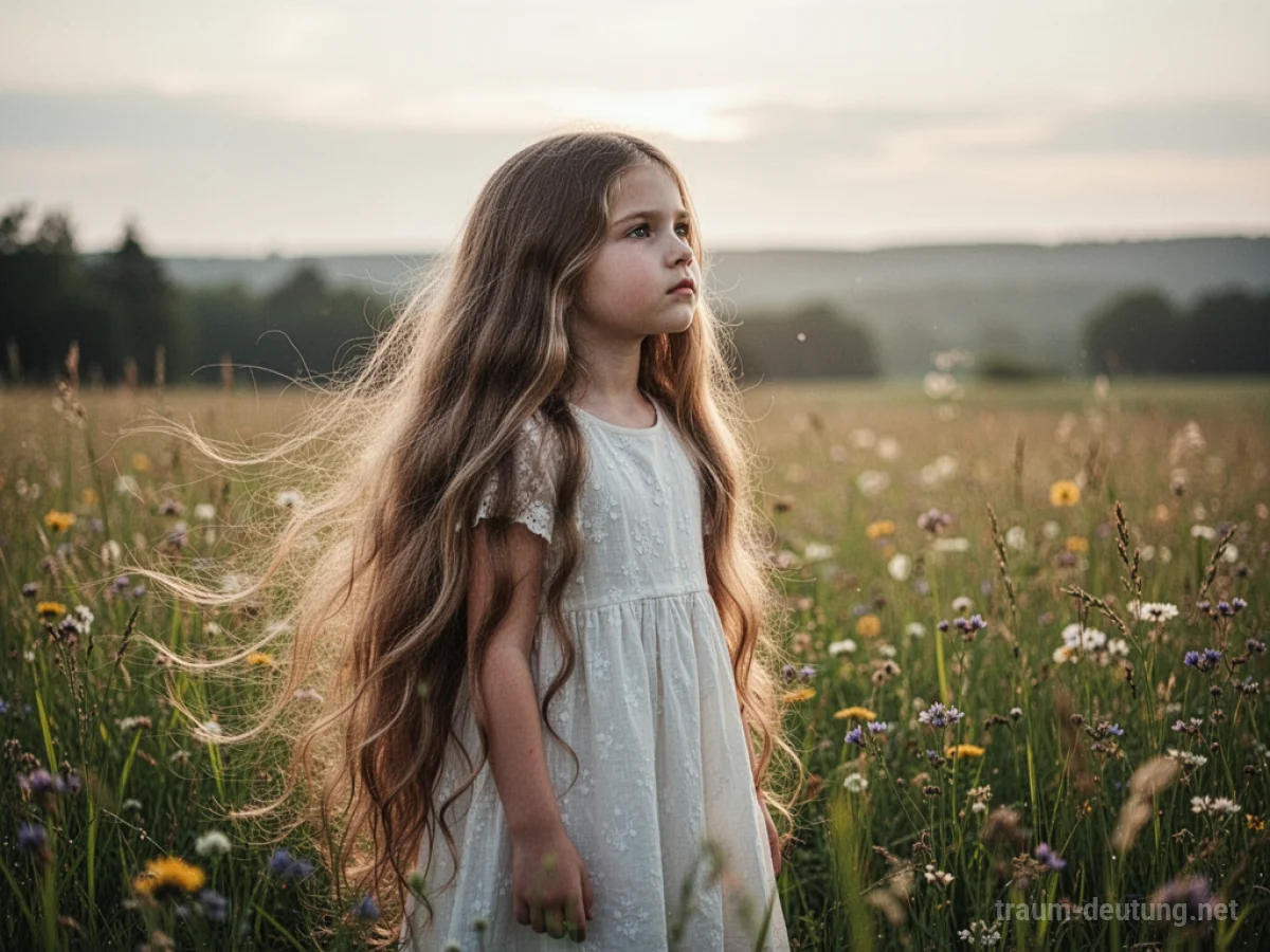 Mädchen mit langen Haaren in einer sonnigen Wiese