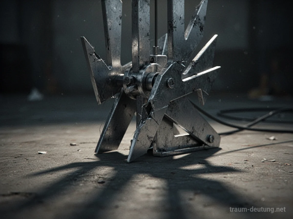 Eine metallische Maschine mit scharfen Kanten, die einen Schatten wirft.