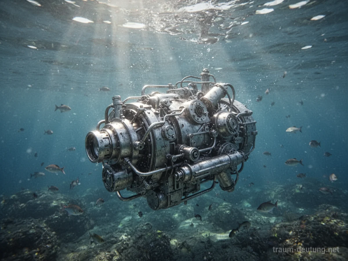 Eine unter Wasser liegende Maschine in klarem Wasser mit Sonnenlichteinfall