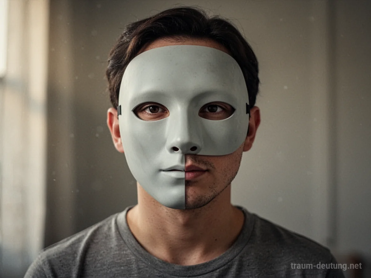Eine Person trägt eine Gesichtsmaske, die sich mit dem darunterliegenden Gesicht verbindet.