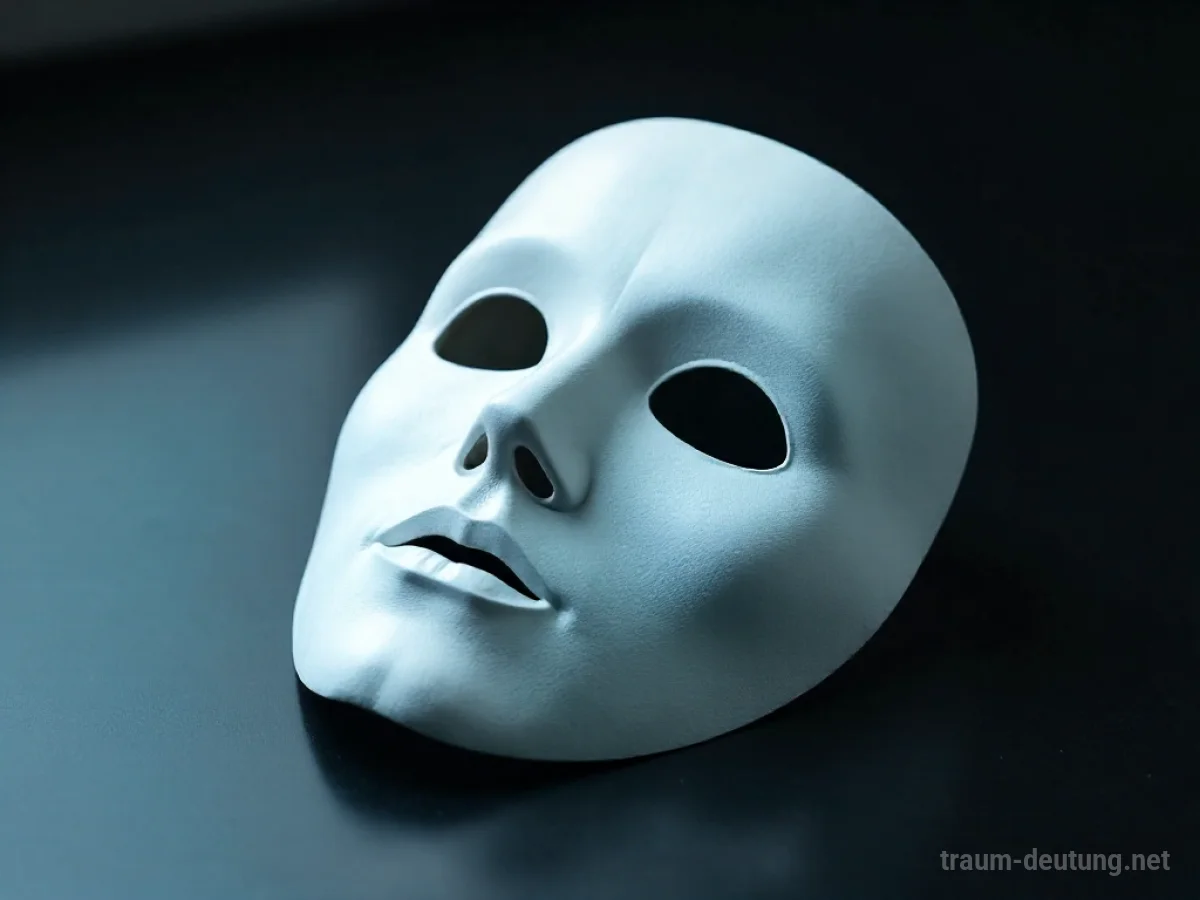 Eine weiße Maske ohne Augenlöcher liegt auf einer dunklen Oberfläche.