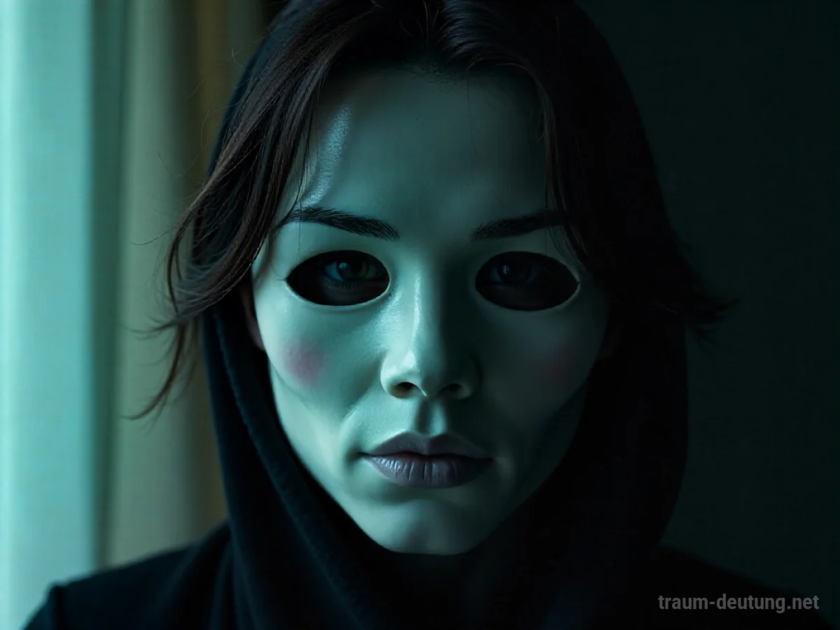 Gesicht mit einer großen Maske, die die Augen vollständig verdeckt.