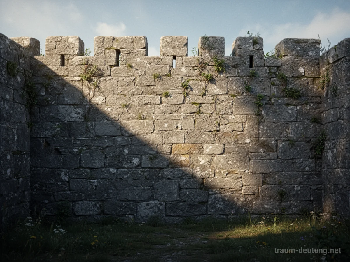 Eine hohe, massive Steinmauer, die Schutz bietet.