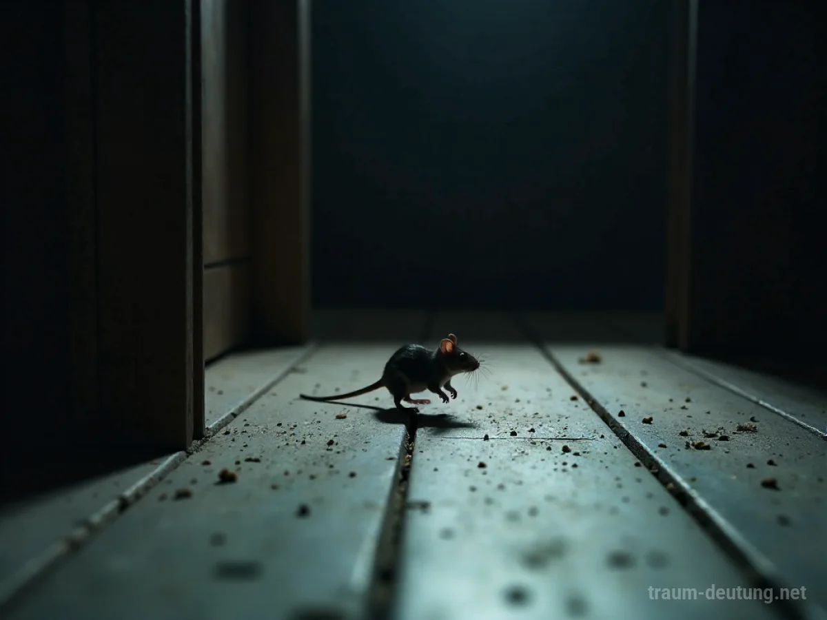 Kleine Maus flieht vor einem Schatten auf einem staubigen Boden