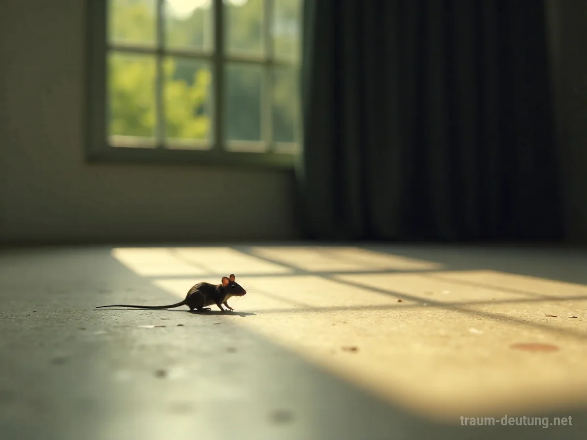 Eine riesige Maus steht in einem leeren Raum und wirft einen langen Schatten.