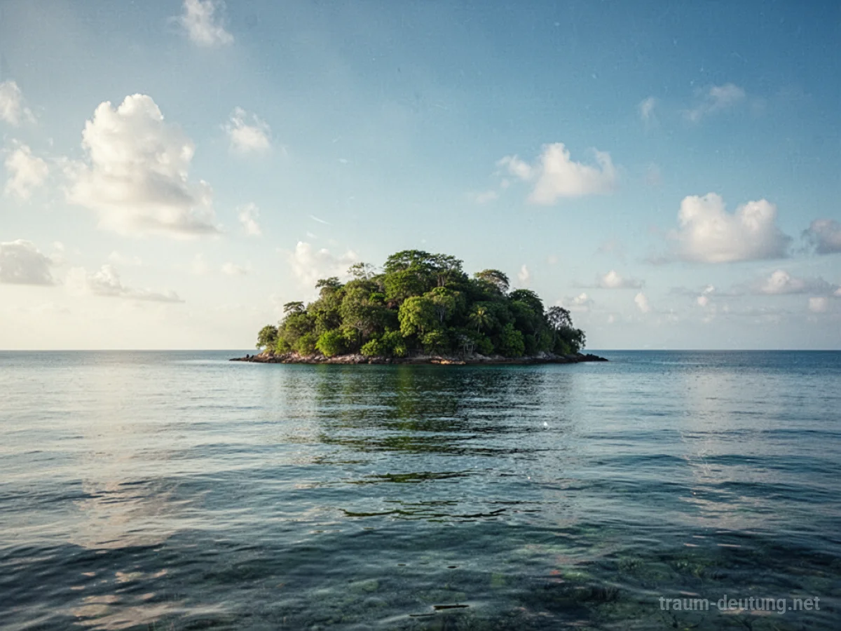 Eine kleine grüne Insel im weiten Meer, symbolisiert Zuflucht und Hoffnung.