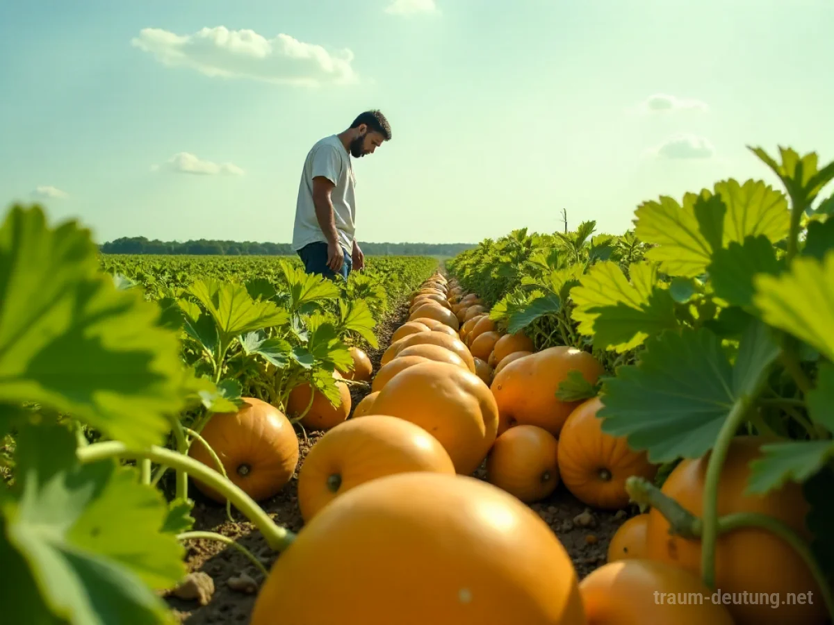 Person sucht nach einer Melone in einem Feld