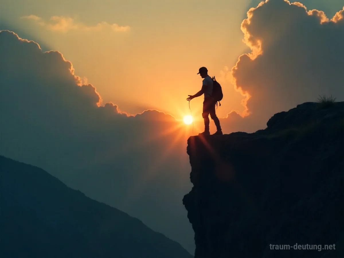 Silhouette einer Person, die einer anderen auf einem Felsvorsprung hilft