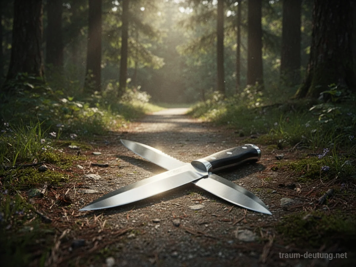 Ein Messer liegt auf einem Waldweg im Sonnenlicht.