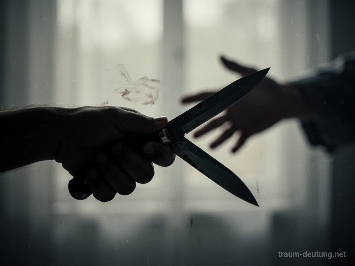 Hand eines Freundes hält ein Messer, mit einer anderen Hand, die sich nähert.