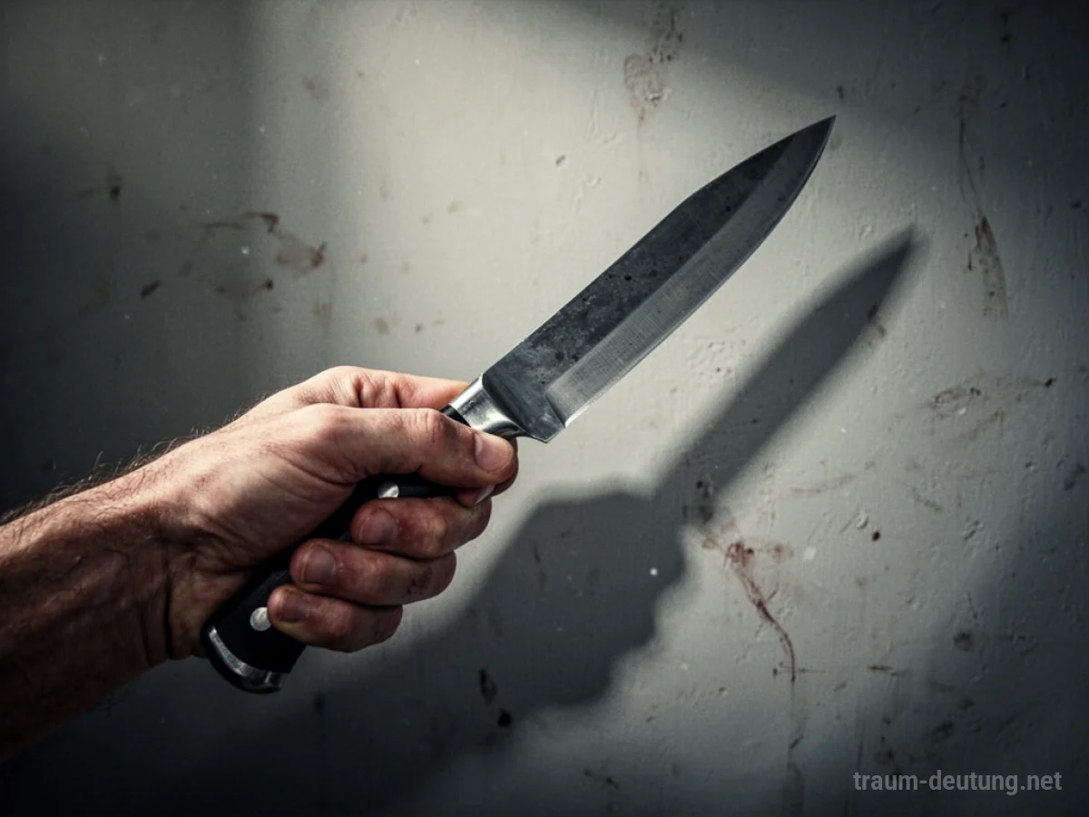 Eine Hand hält ein Messer, das Licht reflektierend.