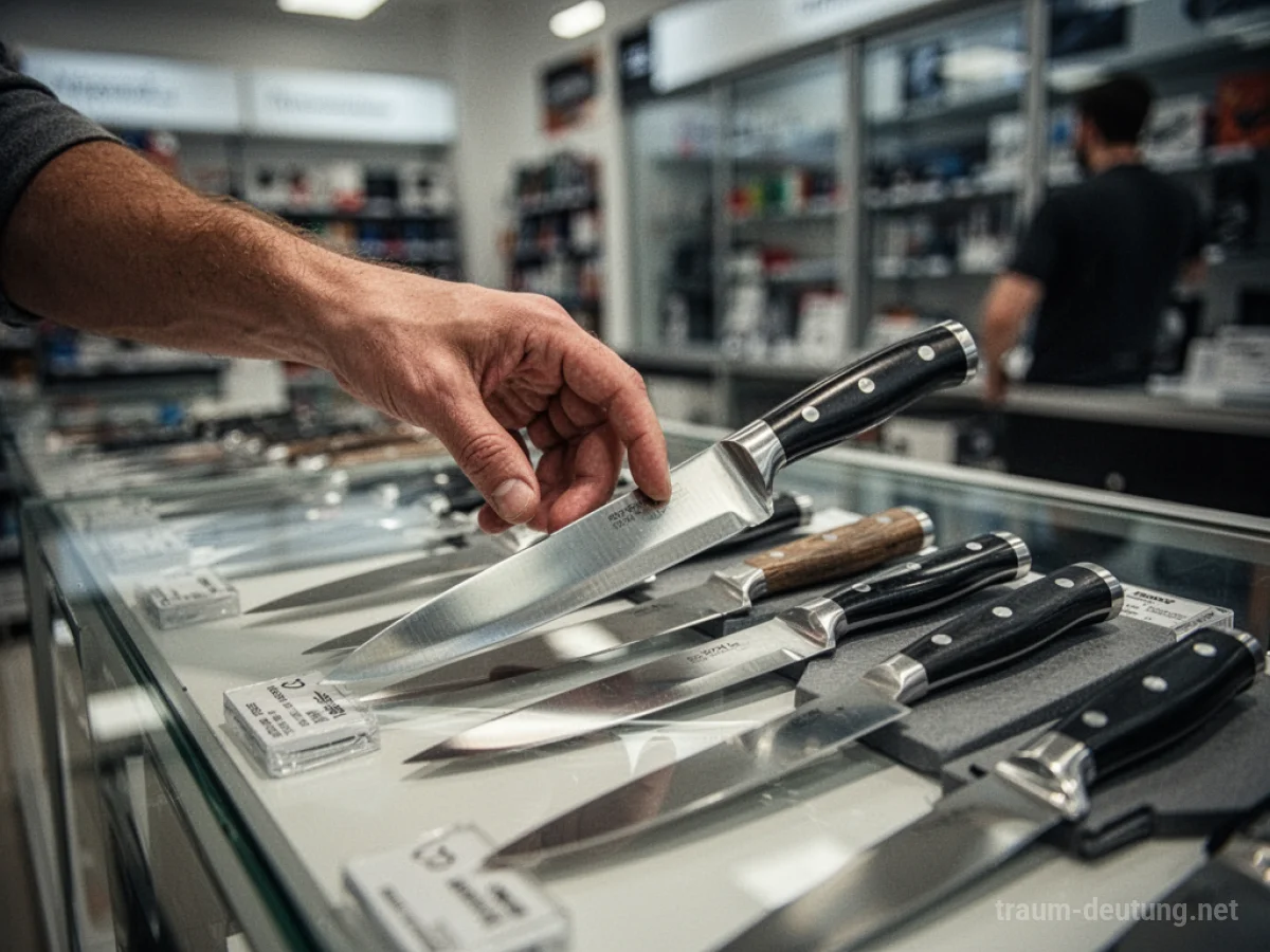 Hand greift nach einem neuen Messer in einem Geschäft.