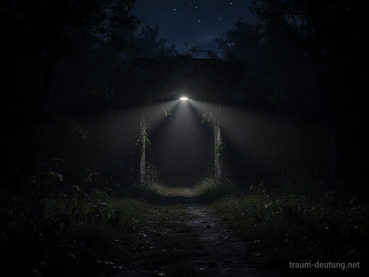 Ein schwaches Lichtstrahl in tiefer Dunkelheit um Mitternacht.