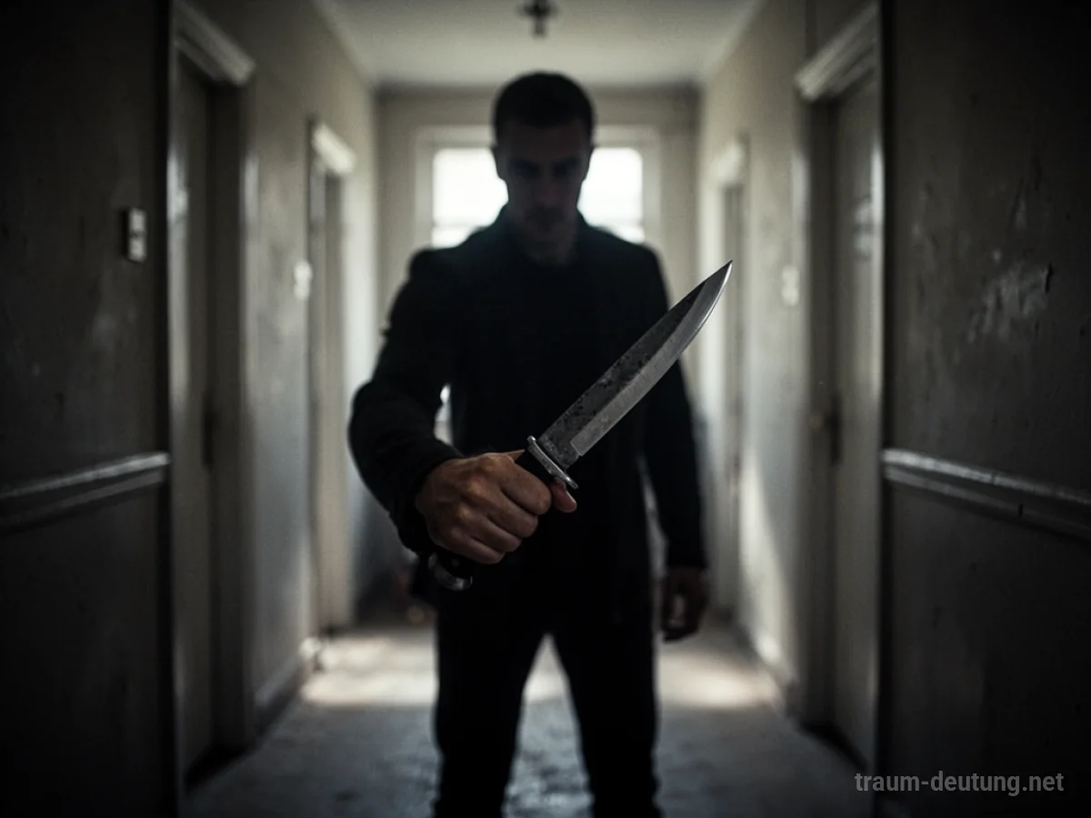 Silhouette eines Mörders mit Messer in einem dunklen Gang