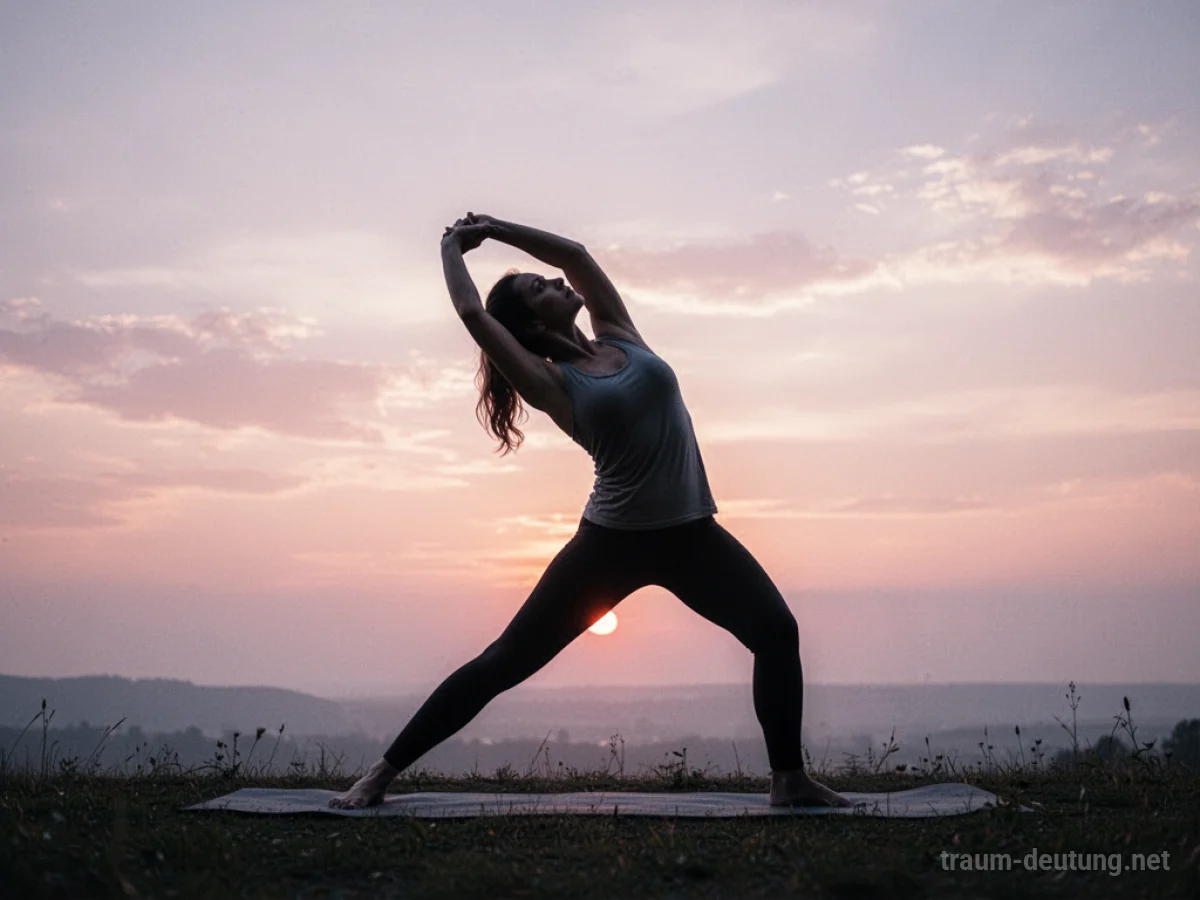 Silhouette einer Person bei Morgengymnastik im Sonnenaufgang