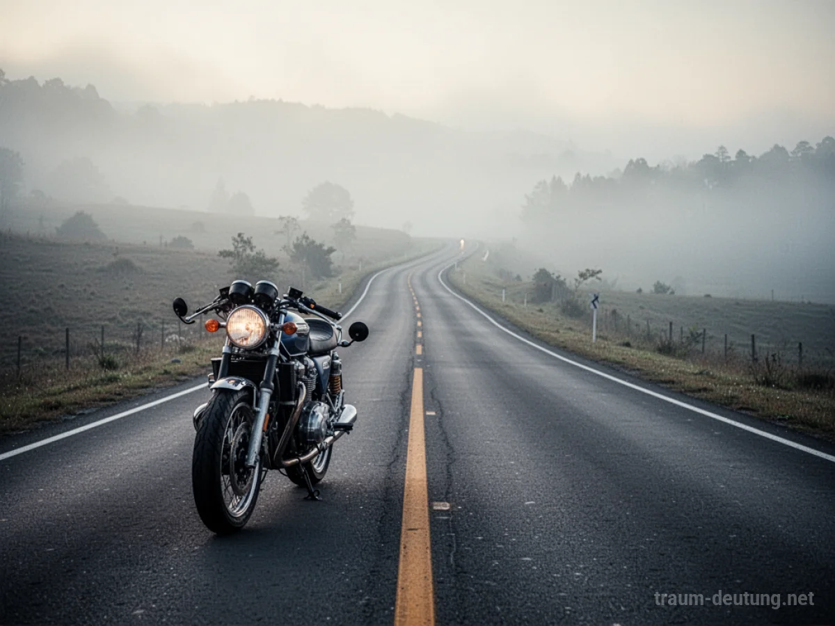 Motorrad fährt alleine auf einsamer Straße.