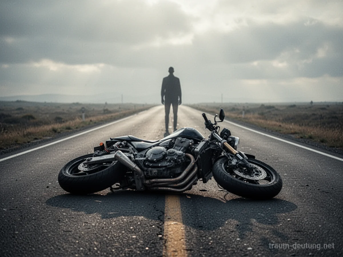 Ein Motorrad liegt auf der Seite auf einer einsamen Straße.