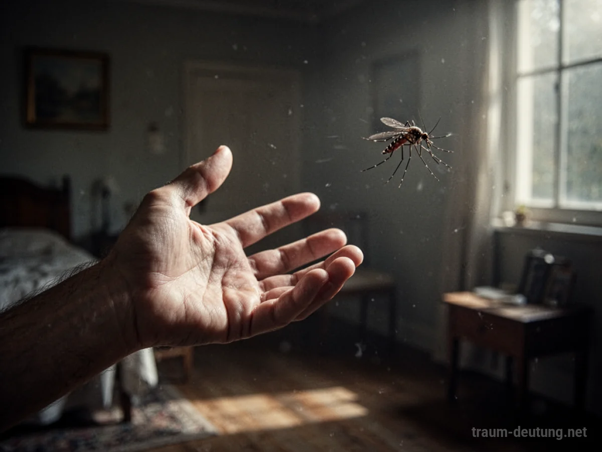 Hand versucht, eine davonfliegende Mücke zu fangen
