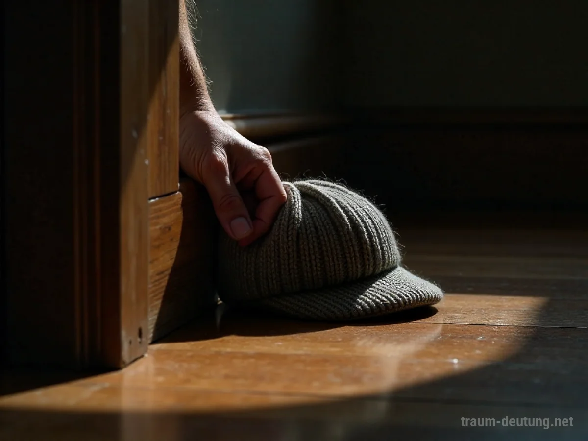 Hand versteckt eine Mütze unter einem Bodenbrett.