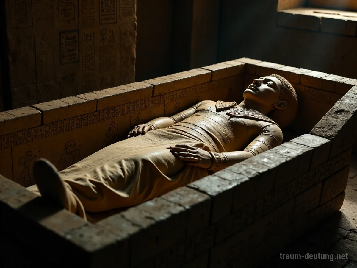 Mumie aus Ägypten in einem Sarkophag mit Hieroglyphen