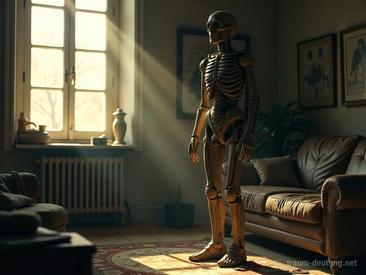 Eine Mumie steht in der Ecke eines staubigen Hauses.