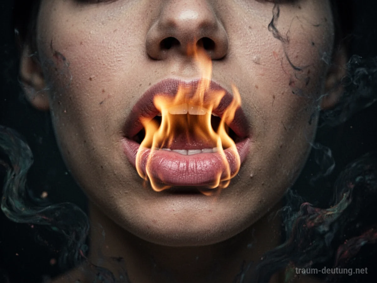 Ein Mund mit symbolischen Flammen an den Lippen