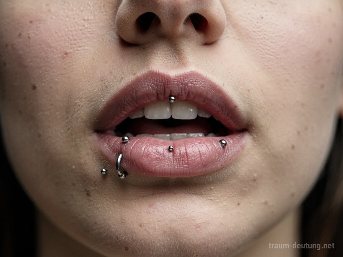Ein Mund mit einem dezenten Piercing an der Lippe.