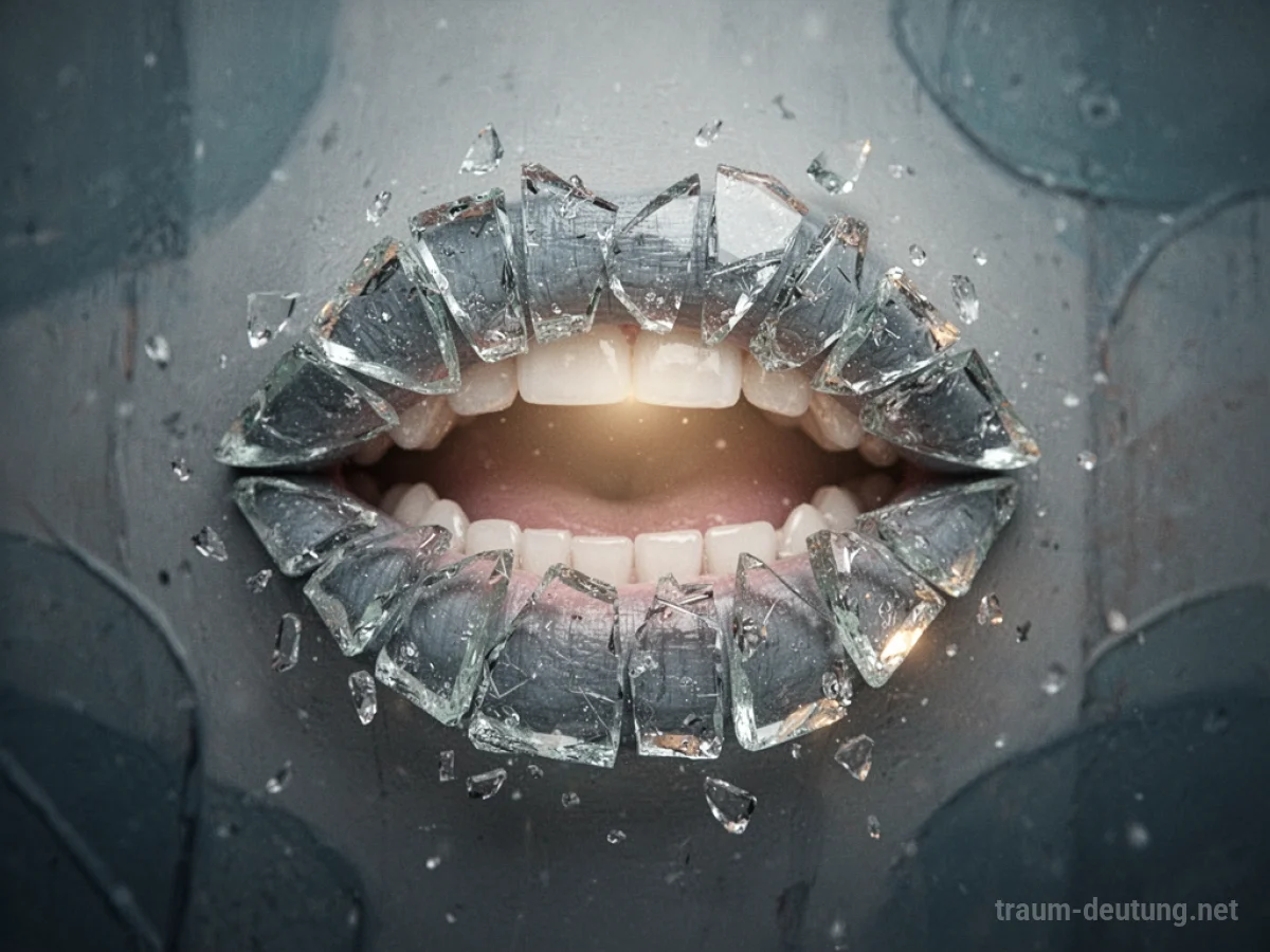 Symbolische Darstellung eines Mundes aus Glasscherben