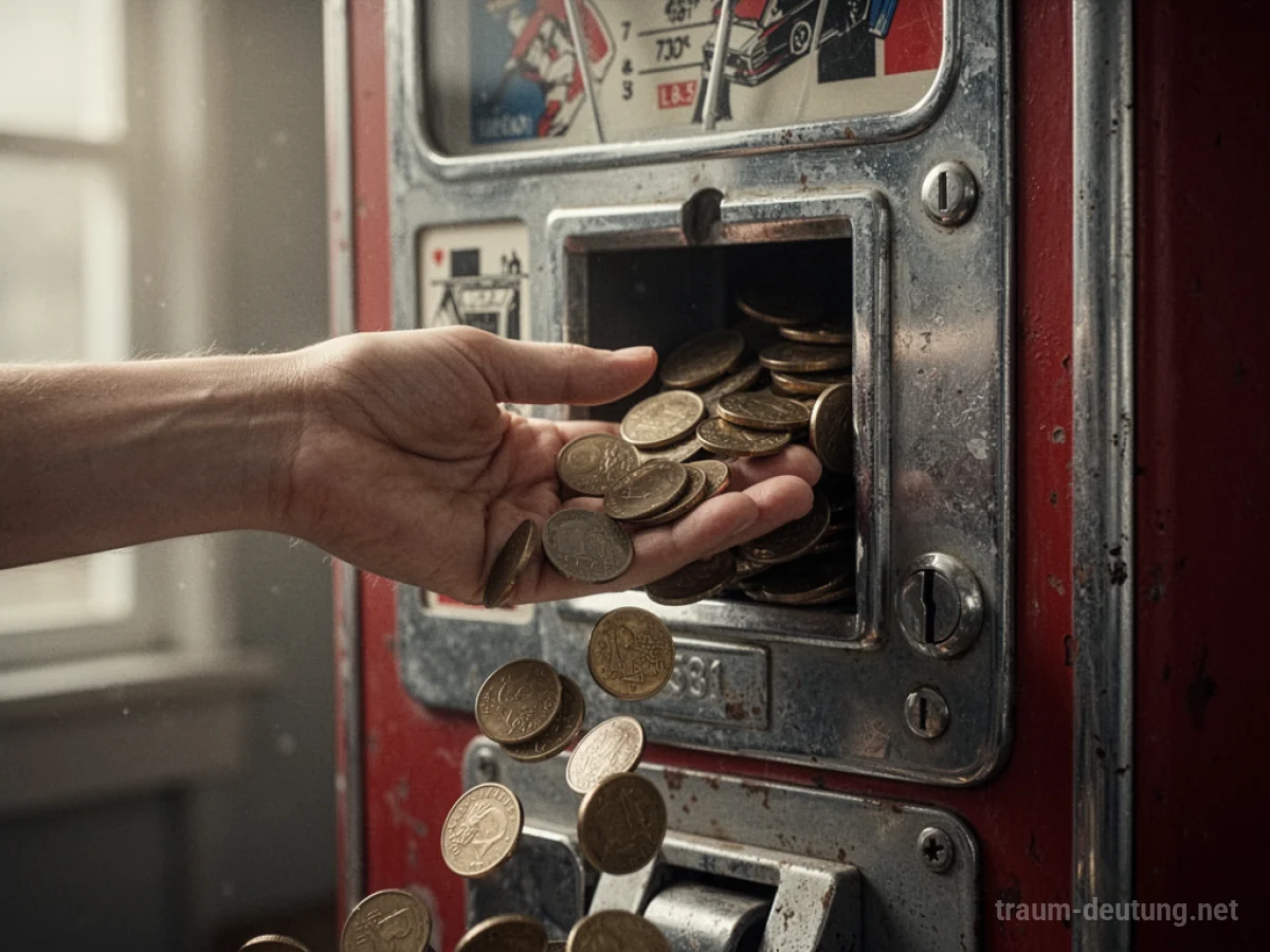 Hand greift nach Münzen, die aus einem Spielautomaten fallen.