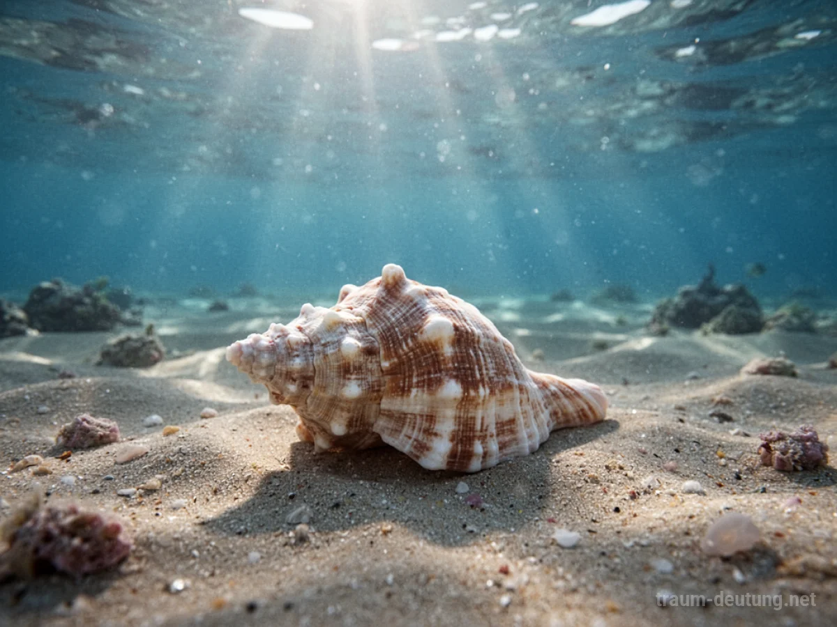 Eine einzelne Muschel auf dem Meeresboden im klaren Wasser