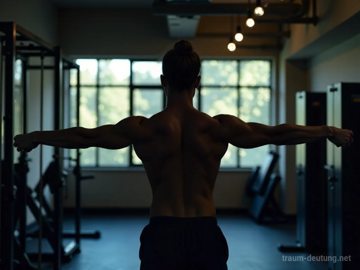 Silhouette einer Person, die sich nach dem Training dehnt, mit leichten leuchtenden Linien, die die Muskeln darstellen.