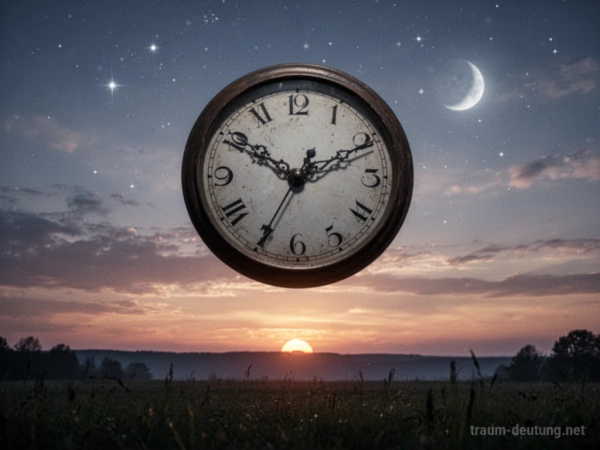 Eine Uhr, die Mitternacht zeigt, mit einem beginnenden Morgengrauen am Horizont.