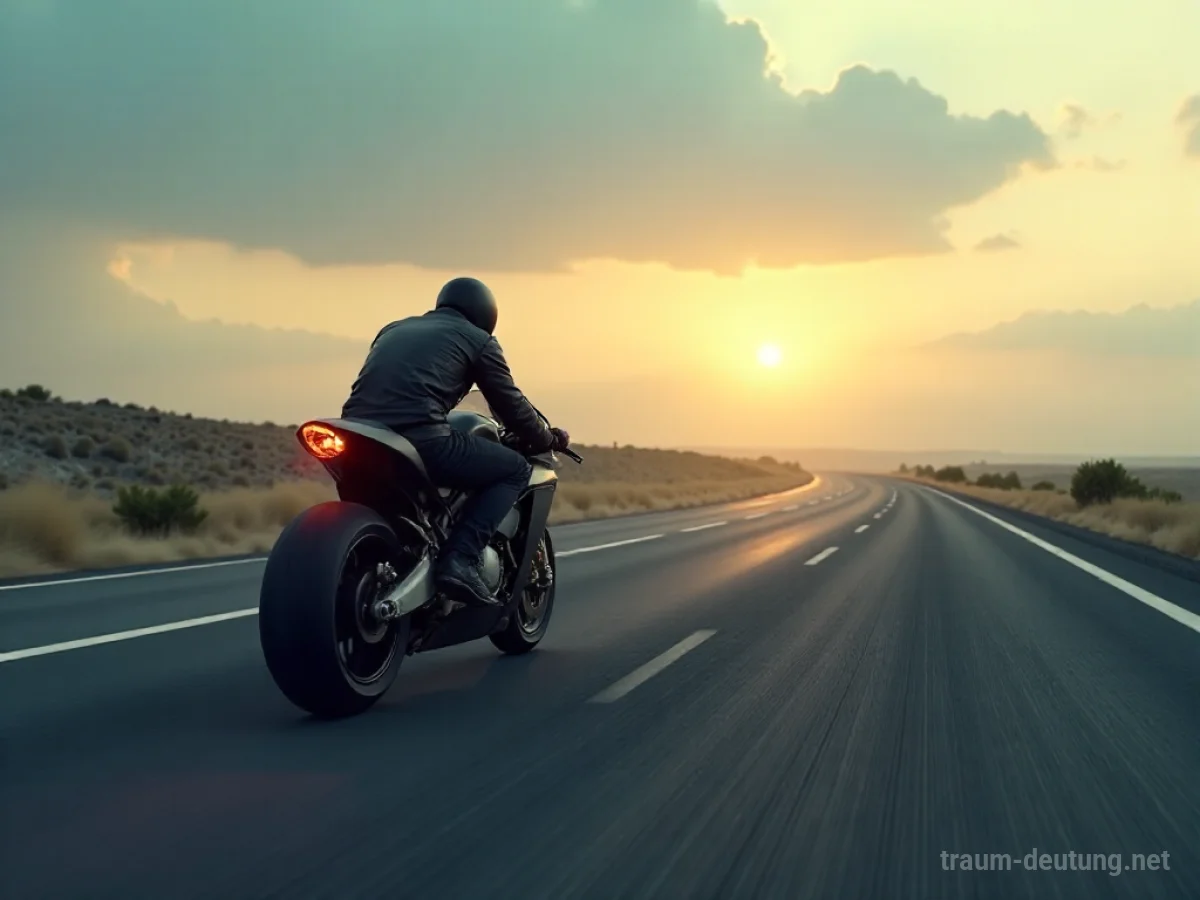 Eine Person fährt ein schnelles Rennmotorrad auf einer leeren Straße