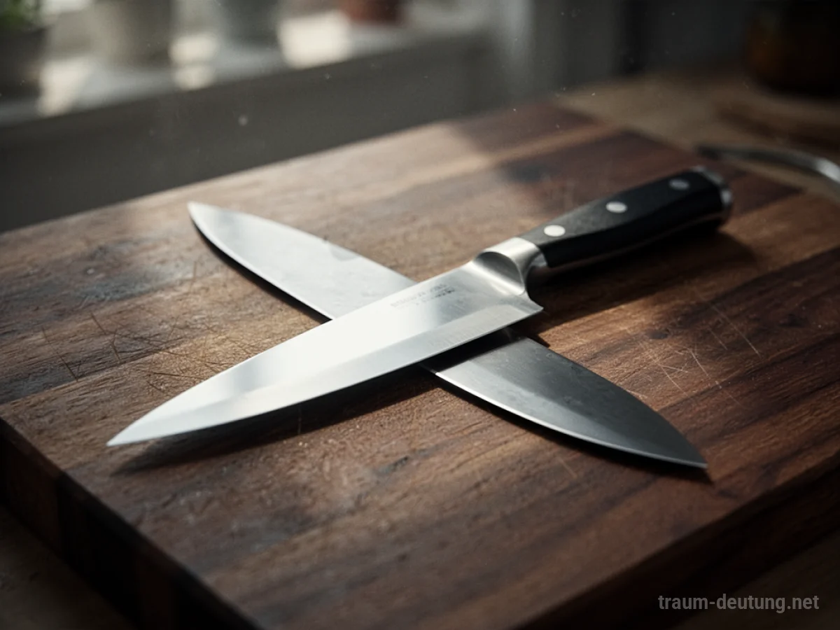 Ein scharfes Messer liegt auf einem dunklen Holztisch.