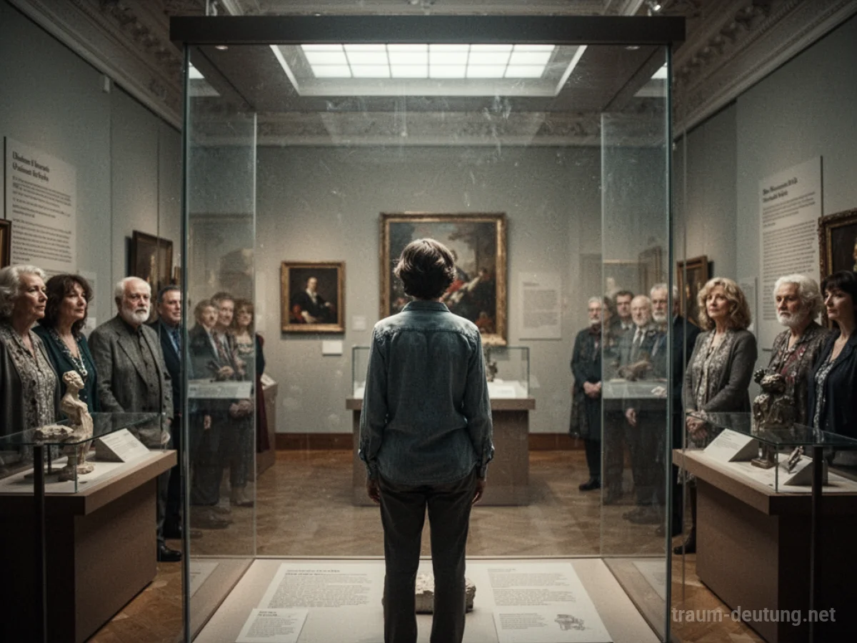 Person als Exponat hinter Glas in einem Museum
