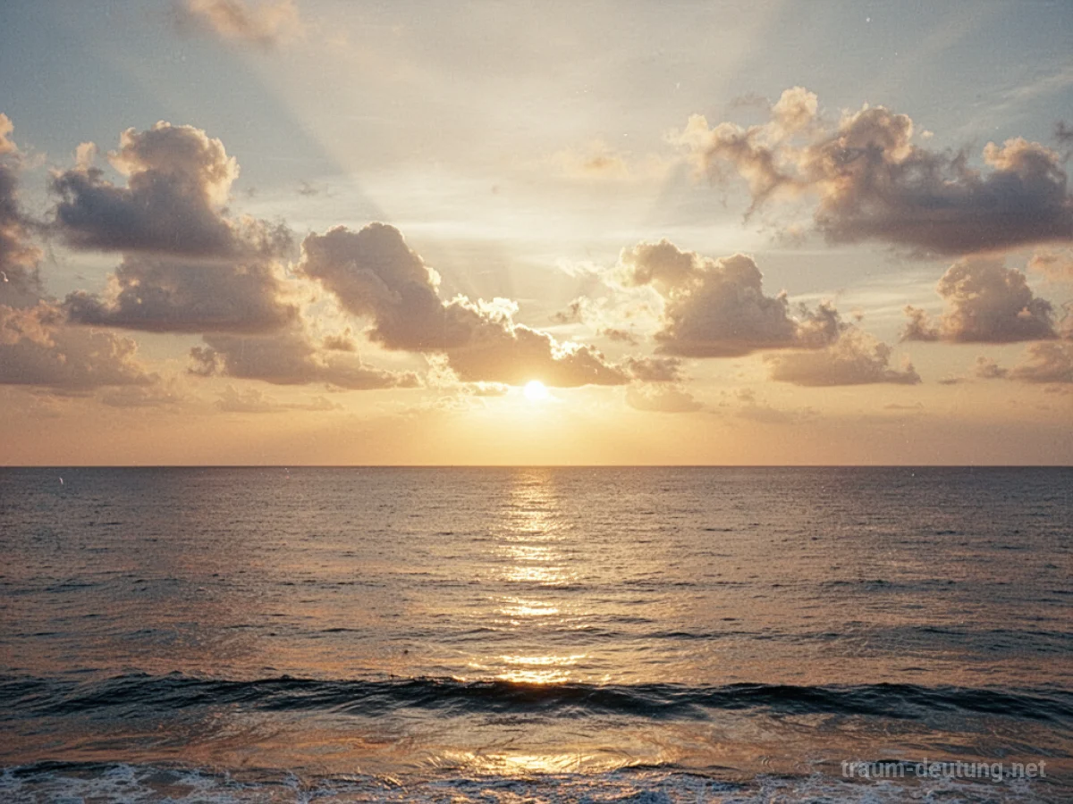 Ein malerischer Sonnenaufgang über dem Meer mit goldenem Licht, das Hoffnung und einen Neubeginn symbolisiert.