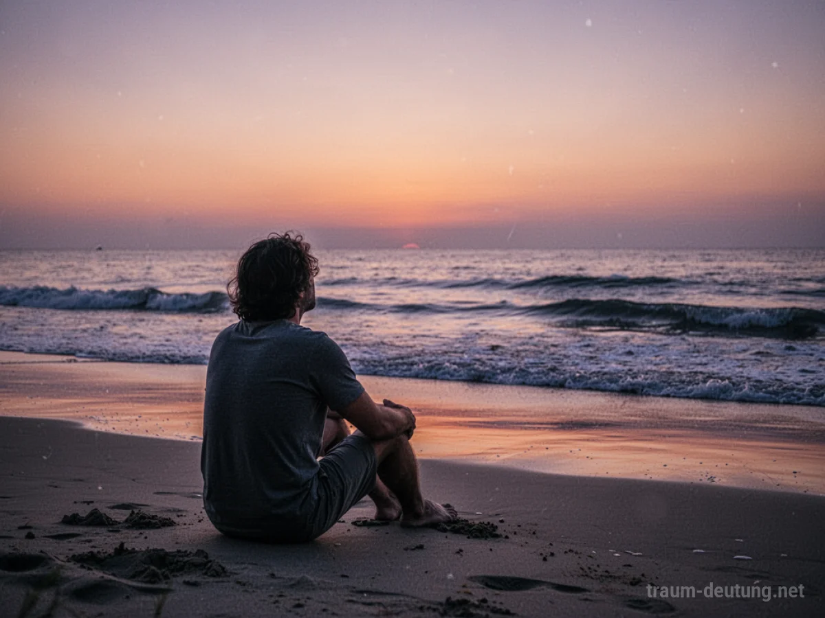 Person hört das Rauschen des Meeres am Strand bei Sonnenuntergang