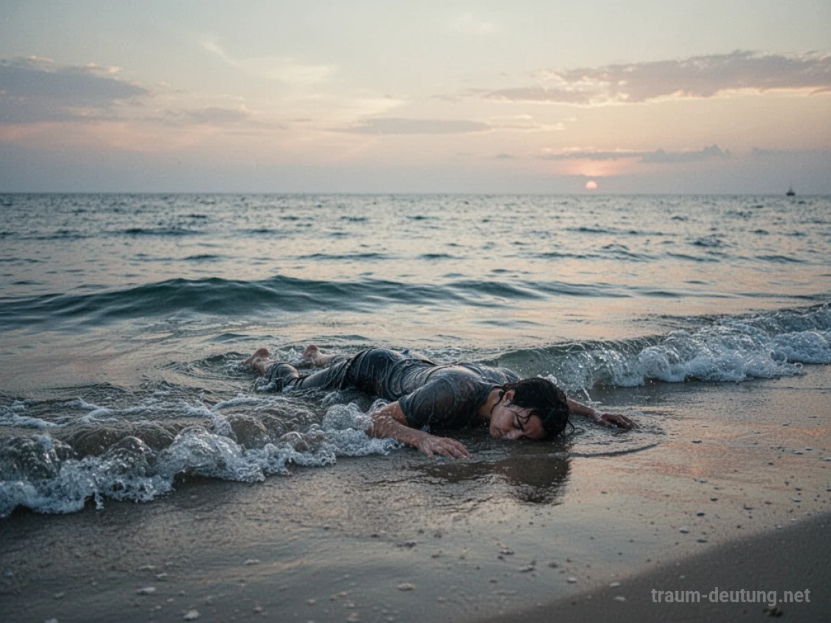 Person wird sanft vom Meer an einen Strand gespült.