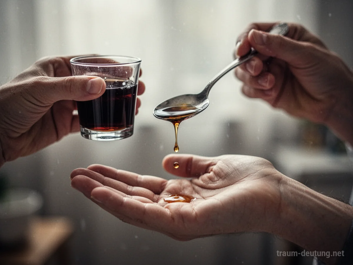Glas mit bitter schmeckender Medizin wird gehalten
