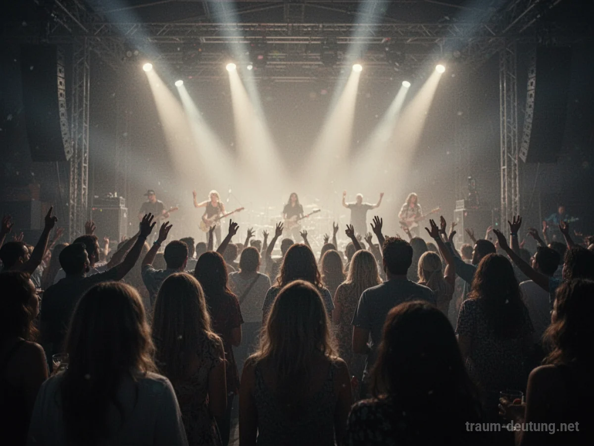 Menschenmenge bei einem Konzert, Silhouetten vor einer beleuchteten Bühne