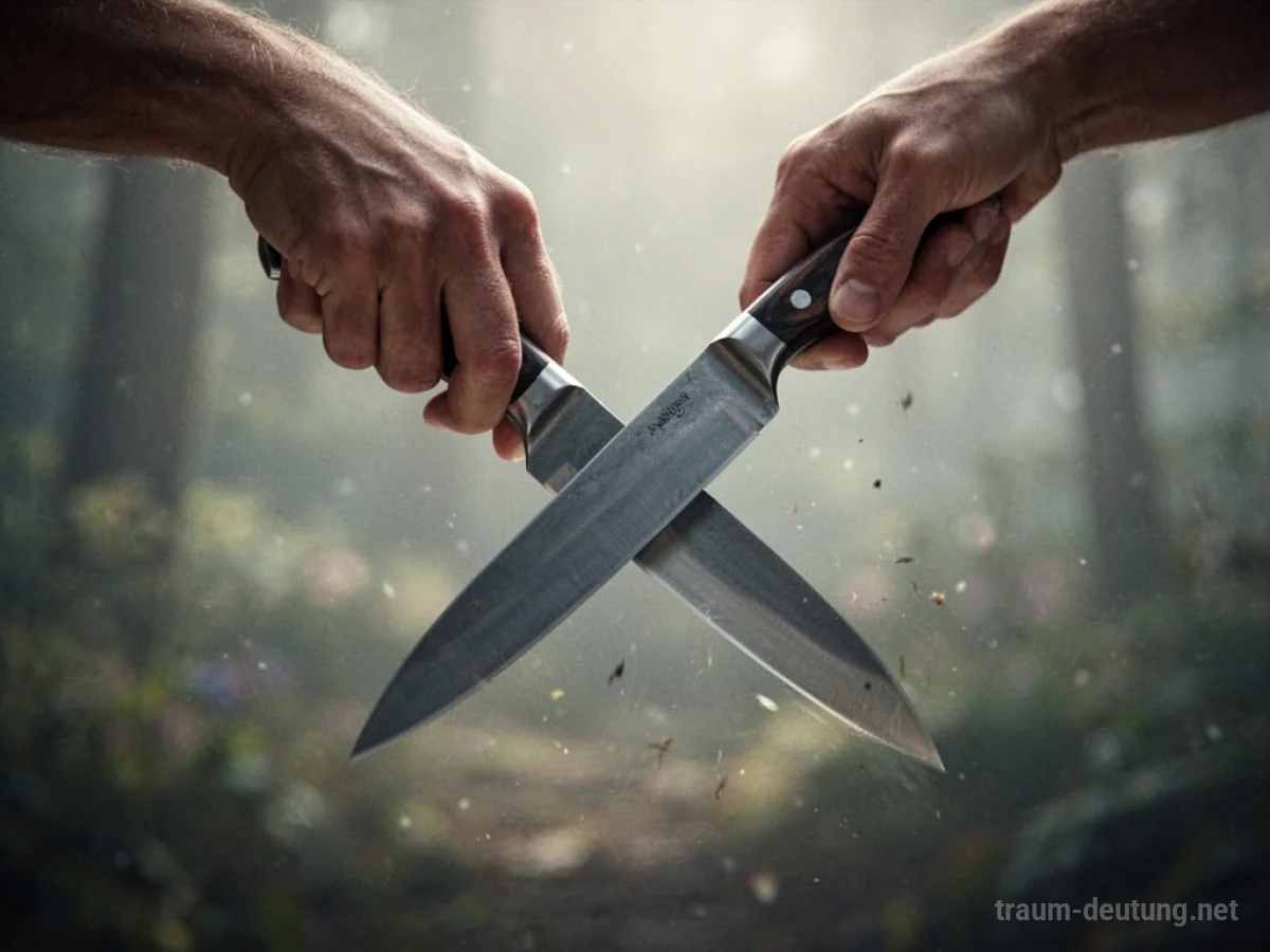 Hand lässt Messer fallen in verschwommenem Hintergrund