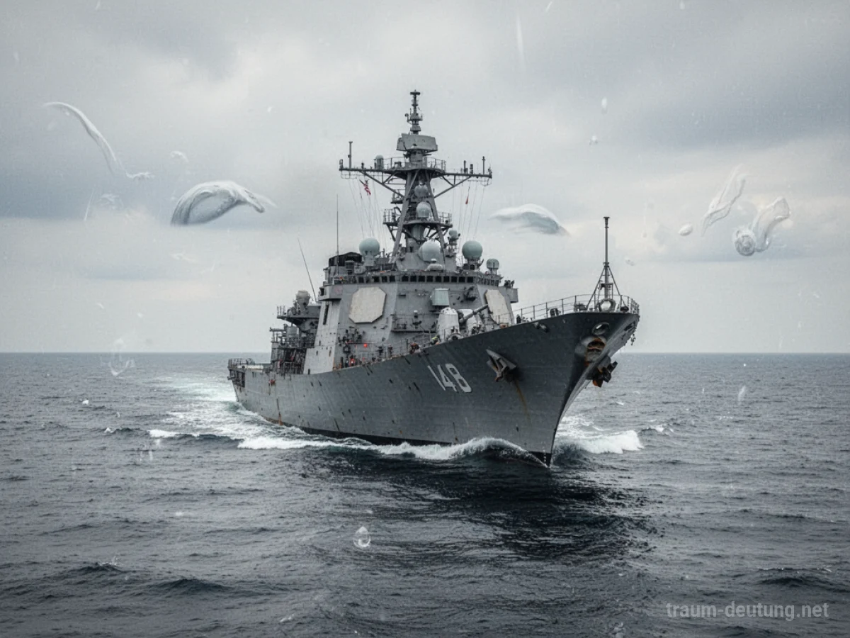 Ein großes Militärschiff auf ruhiger See.