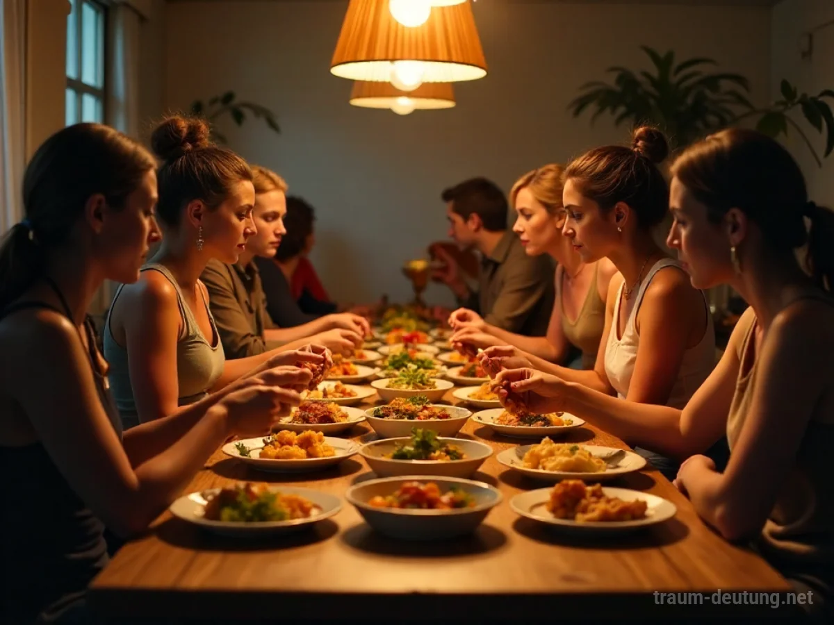 Menschen teilen Essen an einem Tisch, Gemeinschaftsstimmung.