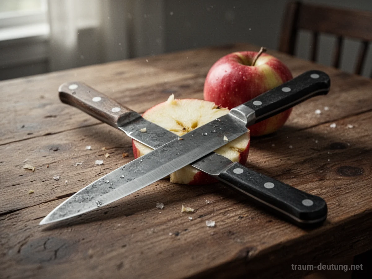 Ein stumpfes Messer liegt auf einem Holztisch und kann eine Frucht nicht schneiden.