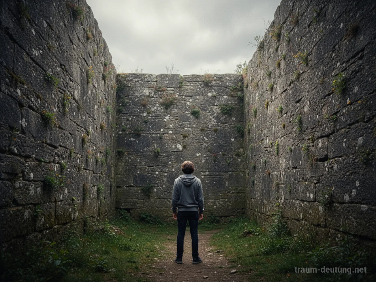 Person sucht Ausweg vor hoher Mauer