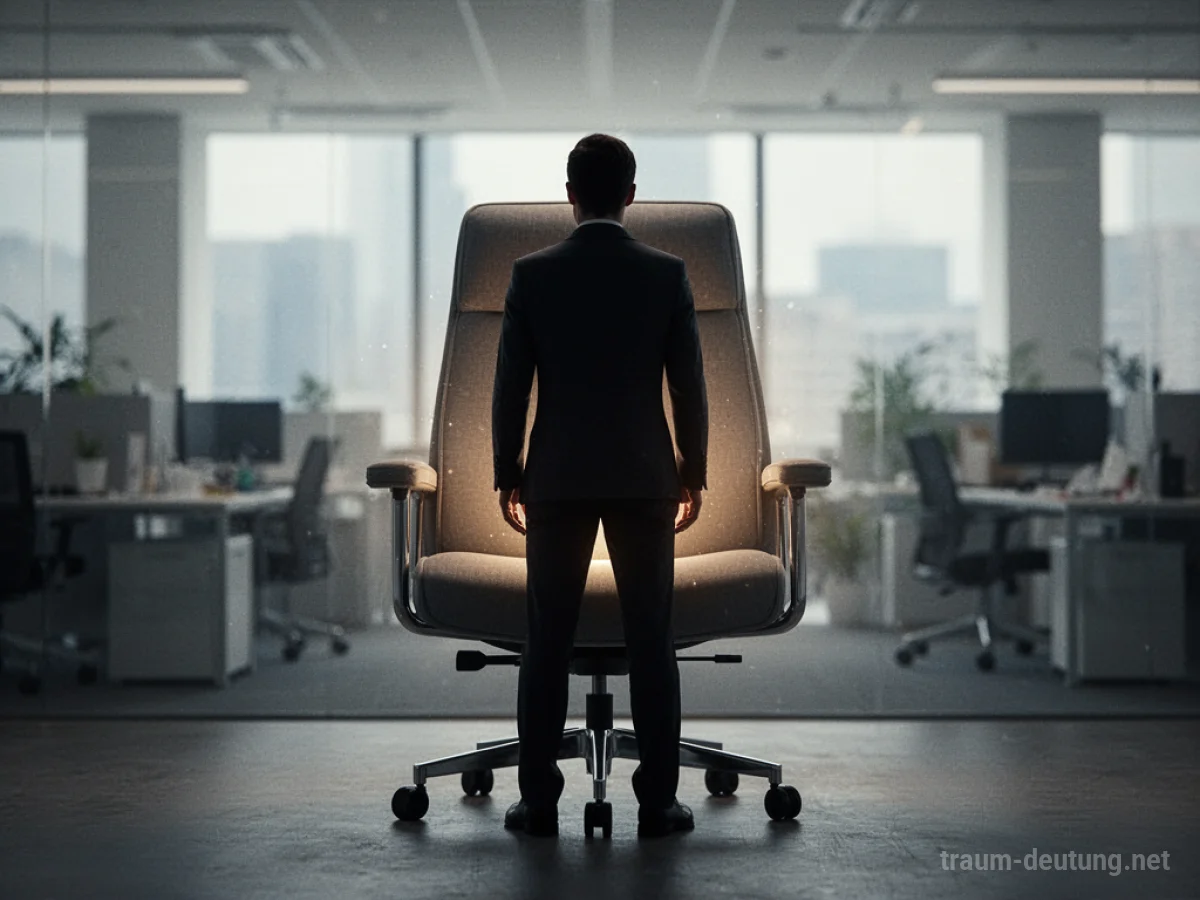Silhouette einer Person vor einem imposanten Bürostuhl im Traum