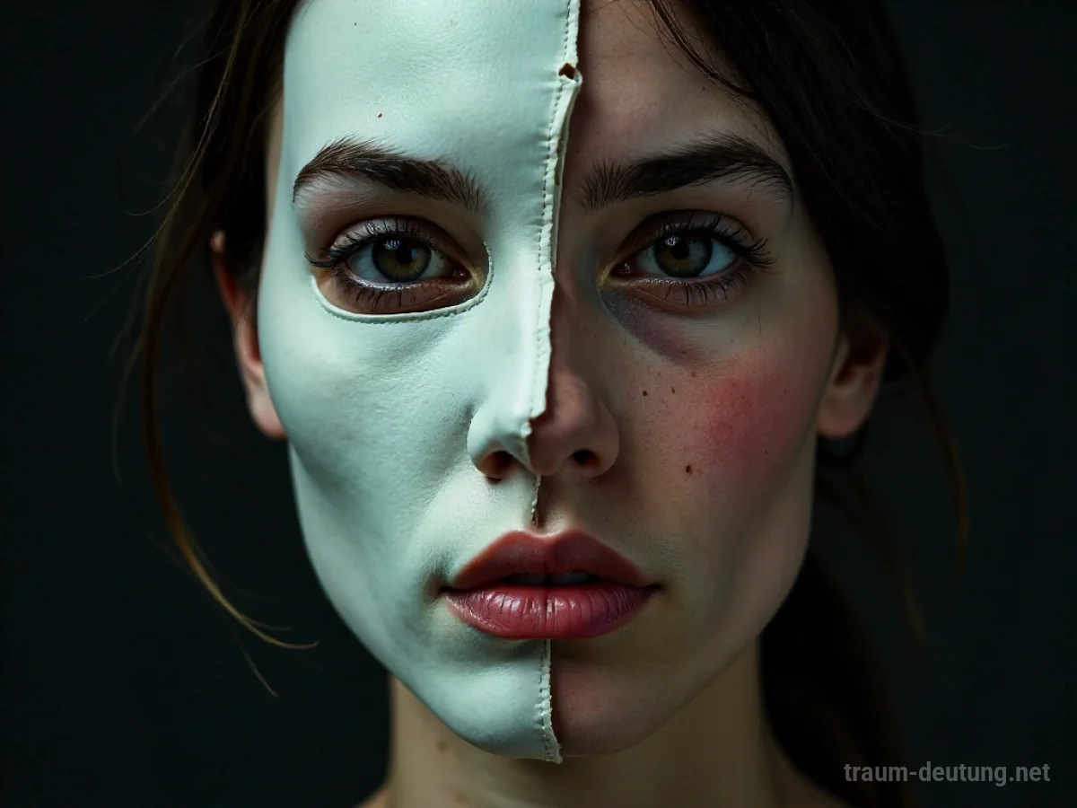 Gesicht mit einer abfallenden Maske, das eine ehrlichere Mimik enthüllt